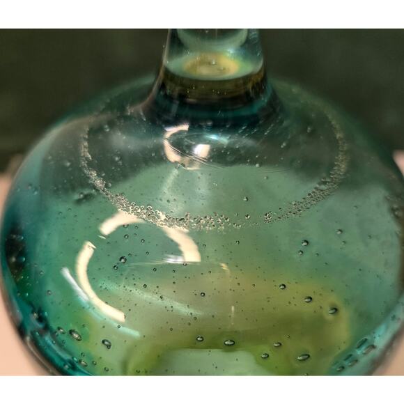 Bubble wine Goblets Three glasses 9" Tall  Ombre blue / green / yellow Mexico? - Picture 9 of 9